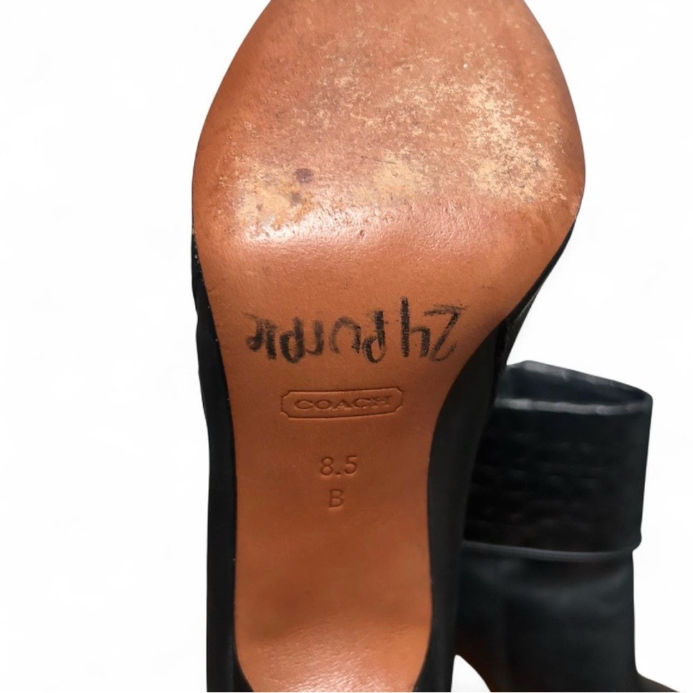Coach Black Leather Fold-Over Logo Ankle Booties - Picture 4 of 4